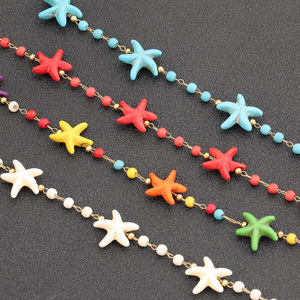 Starfish <b>Beaded</b> Bracelet Anklet Colorful Stainless Steel Chain Summer Beach Party Jewelry Bohemian Style H1635 - Product Image 2