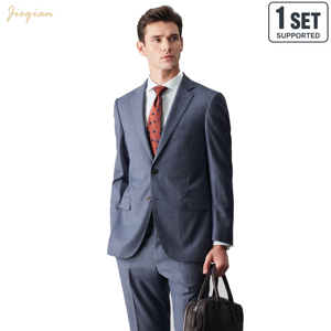 Abito in Lana Blu Acciaio Premium per Uomo, Sartoriale Slim Fit, Completo da Cerimonia e Business Formale, Set 2 Pezzi - Product Image 1