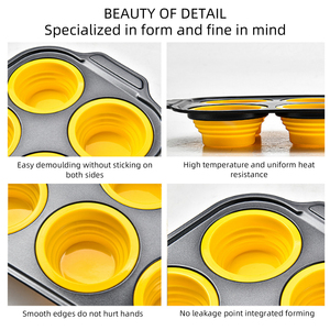 Moule à muffins et gâteaux en silicone avec cadre métallique, 6 cavités, antiadhésif, facile à démouler, sans BPA, pour muffins, pains, gâteaux, œufs en morceaux - Product Image 3