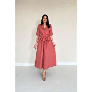 Vestido de fiesta Moccah con volantes, corte en A, cintura con cinturón, escote alto y tela transpirable - Product Image 4