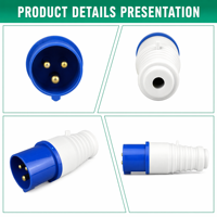 Prise électrique industrielle WNS1 IP44 résistante aux éclaboussures 220V en laiton BLEU 2P+E 6H 16A Connecteur de prise d'alimentation 013 16 ampères