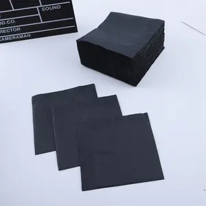 Yüksek kalite siyah kağıt kokteyl peçeteleri kişiselleştirilmiş içecek siyah düğün kağıt peçeteler 3 kat