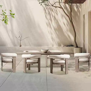 Modern Teak Wood <b>Stackable</b> Outdoor <b>Dining</b> Table and <b>Chairs</b> with QUICK-DRY Waterproof Cushions - Product Image 3