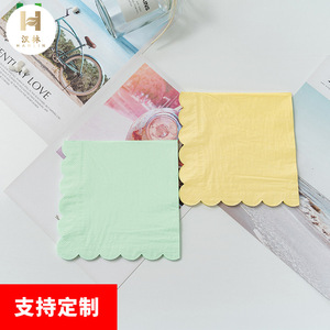 Serviettes, série de couleurs unies de forme irrégulière, mouchoirs colorés à bordure en dentelle, papier jetable pour fêtes et anniversaires - Product Image 1