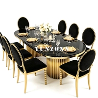 Muebles de Exterior Modernos de Lujo para Fiestas y Eventos, Mesa de Comedor con Tapa de Vidrio y 8 Sillas, Juego de Mesa Ovalada de Acero Inoxidable Dorado