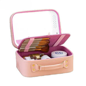 Lavable <span class=keywords><strong>pas</strong></span> <span class=keywords><strong>cher</strong></span> bleu clair bling rose or fermeture éclair cosmétique sac fourre-tout miroir de <span class=keywords><strong>maquillage</strong></span> avec boîte de rangement lumière led - Product Image 2