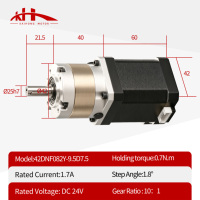 Kaihong 42x42x60mm Presisi Tinggi 42mm Nema17 Hybrid Mini Planetary Reducer Gearbox Rasio 10:1 DC24V 2-Fase CE Motor Stepper