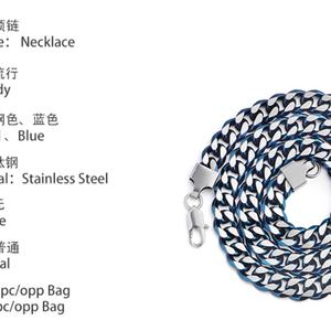 สร้อยคอแฟชั่นสไตล์ไมอามีคิวบัน สีน้ำเงินผสมเหล็กชุบ สร้อยสแตนเลสสำหรับผู้ชาย ราคาขายส่ง - Product Image 5