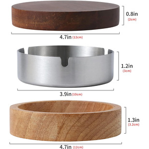 Cendrier en bois rond de 10 cm avec revêtement intérieur en acier inoxydable et couvercle pour la maison ou le bureau, design minimaliste - Product Image 5