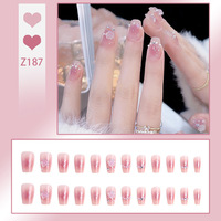 24-delige set handgemaakte, volledig dekkende, draagbare nagels groothandel hete verkoop gebroken diamant vlinder glitter amandel opzetnagels