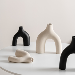 White Ceramic <strong>Vases</strong> Set of <strong>2</strong>, <strong>Flower</strong> <strong>Vase</strong> for Decor, Modern Decorative <strong>Vase</strong> Centerpiece for Wedding Dinner Table Party - Product Image 5