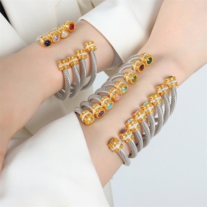 Wholesale Fashion Fine Jewelry <b>Bracelet</b> Titanium Steel Colorful Zircon Charm <b>Adjustable</b> Bangle <b>Bracelet</b> - Product Image 5