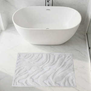 Tapis de bain et tapis de douche Beatz Ecru 60*100cm en coton recyclé teint en fil jacquard, production sur mesure, fabriqué en Turquie - Product Image 1