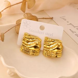 Boucles d'oreilles pendantes tendance en acier inoxydable plaqué or 18 carats, motif fleur style punk, finition brillante, cadeau pour femme, bijoux de mode - Product Image 5
