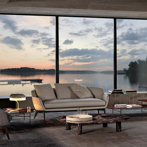 कस्टम लक्जरी इतालवी डिजाइन मजेदार सोफे, आधुनिक घुमावदार चमड़े के कपड़े 2 सीटर सोफे के लिए लकड़ी के आधार के साथ - Product Image 1