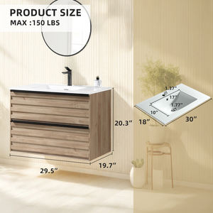 Meuble-lavabo de salle de bain moderne en MDF résistant à l'eau de 24 pouces avec lavabo et armoire (bois clair) |   Prêt à être expédié aux États-Unis |   Offre du <span class=keywords><strong>Black</strong></span> <span class=keywords><strong>Friday</strong></span> - Product Image 5