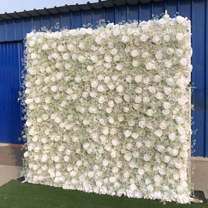 GJ-WA808 Factory Wholesale Custom 8ft X 8ft Artificial Roll up Baby Breath <b>Flower</b> <b>Wall</b> Panel Backdrop for Wedding Stage <b>Decor</b> - Product Image 1