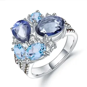Abiding Natural Mystic Quartz Topaz Gemstone Ring Fashion Jewellery 925 Sterling Silver Rings Women Bijoux