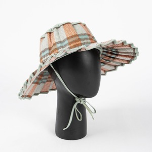 LS098 mùa hè mới thời trang kẻ sọc có thể gập lại gấp mũ rộng vành ngoài trời Mặt trời bằng chứng <span class=keywords><strong>hat</strong></span> bãi biển mũ rơm - Product Image 3