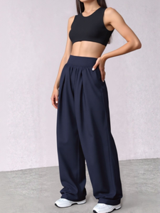 Pantaloni a Vita Alta a Gamba Larga in Tinta Unita, Lunghezza Intera, Vita Elastica, Traspiranti in Spandex e Poliestere, Abbigliamento Sportivo Casual da Donna - Product Image 3