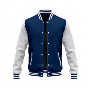 Chaqueta Varsity Unisex MANWA Azul Marino y Blanco, Corte Regular, Cierre de Botones Cubiertos, Transpirable, Bordado, Otoño - Product Image 1