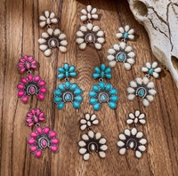 Boucles d'oreilles pendantes en turquoise style western, motif fleur de squash et fer à cheval, cadeau d'anniversaire de décembre pour femme cowgirl