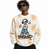 T-shirt Homme Personnalisé 100% Coton Impression DTG Coupe Ample Courte Manches Longues Effet Délavé Éclaboussures de Peinture