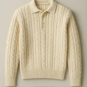 Suéter de Lana Merino para Hombre, Cuello Polo, Cierre Completo, Tejido de Cable, Otoño Invierno, Marca Privada OEM ODM - Product Image 1