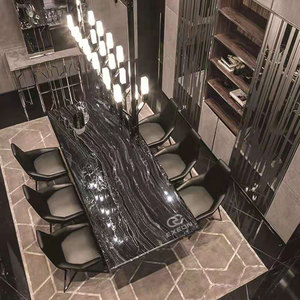 Table à manger moderne italienne à succès, rectangulaire, <span class=keywords><strong>Ginza</strong></span>, 8 places, métal, pierre, table à manger de luxe en marbre - Product Image 4