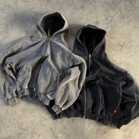 Sudadera con capucha personalizada para hombre, de peso pesado, oversize, con lavado ácido, efecto descolorido por el sol, estilo casual, corte holgado y recto, con doble cremallera, estilo urbano, lisa.