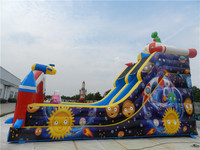 Nouvelle conception de toboggan gonflable combiné pour parc spatial, château gonflable amusant pour jeux en plein air, usage commercial, matériau PVC, 500 kg