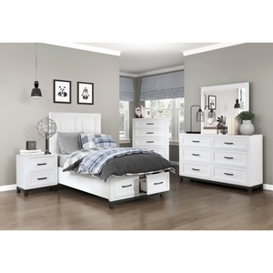 Mesita de noche blanca con 2 cajones, muebles de dormitorio de madera, 1 unidad - Product Image 5