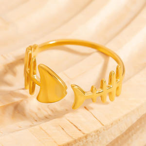 Fishbone Open <b>Ring</b> 18K Gold Color Women's Jewelry Gift Geometric Design Skeleton Shape - Product Image 2