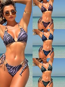 2026 European and American New Zebra Prints Metal <b>Accessories</b> Sexy Strap Split Swimwear Swimsuit Bikini - Product Image 6