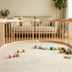 Cuna de Madera Moderna y Clásica para Bebé, Corralito Portátil Plegable, Corralitos de Madera para Bebés y Niños, Borde Superior Ondulado Elegante - Product Image 2