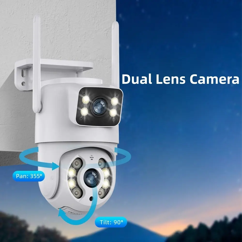 Dual Lens 6MP iCsee Camera de seguranca WIFI CCTV Camera Auto Tracking PTZ Outdoor Wireless WIFI Security Camera