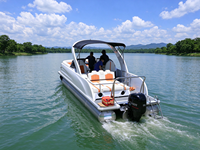 Bateau ponton de luxe à trois tubes en aluminium pour les fêtes en famille, les loisirs et les croisières