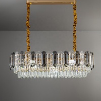 Salon De Luxe Moderne Cristal Rectangulaire Led Suspension Hauteur Réglable Cuisine Îlot À Manger Lustre