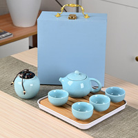 Service à thé en céramique 6 couleurs, coffret cadeau, théière, 4 tasses 40 ml, plateau en bambou, boîte à thé en porcelaine, service à thé chinois Kung Fu