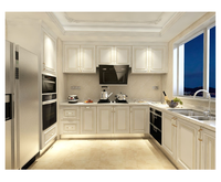 Îlot de cuisine moderne européen durable avec armoire, comptoir en marbre artificiel, construction en panneaux de particules et robinet en acier inoxydable