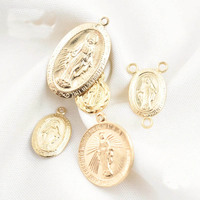 Charmes de médailles catholiques de forme ovale, pendentif Vierge Marie en or 14 carats pour la fabrication de colliers chrétiens en relief
