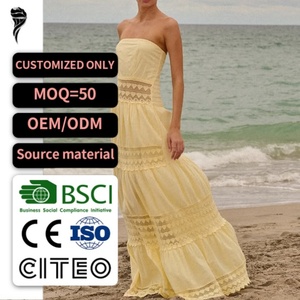 Vestido Maxi Boho Amarillo sin Tirantes para Mujer, Nuevo Modelo 2026, con Encaje y Volantes en Capas, Ideal para Bodas en la Playa o Invitadas de Verano - Product Image 1