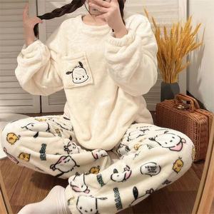 Pijamas <span class=keywords><strong>de</strong></span> Invierno para Mujer, Franela, Manga Larga, Diseño <span class=keywords><strong>de</strong></span> Dibujos Animados, Gruesos y Cálidos, Estilo Cardigan, <span class=keywords><strong>Hello</strong></span> <span class=keywords><strong>Kitty</strong></span>, Conjunto <span class=keywords><strong>de</strong></span> 2 Piezas - Product Image 6