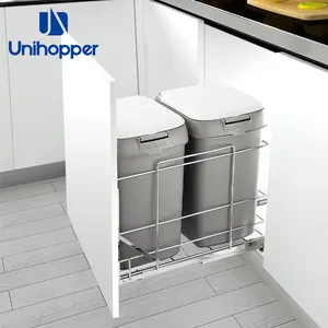 Lixeira de lixo aberta unihopper, venda no atacado, macia, prensa, lata de lixo, deslizamento, puxador para fora, armário de cozinha, lixeira de lixo