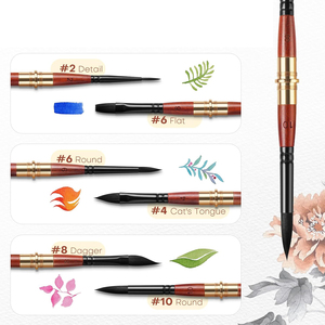 Pennelli <span class=keywords><strong>a</strong></span> Olio da Viaggio <span class=keywords><strong>a</strong></span> Doppia Punta Fumuui, Set da 3 con Setole in Nylon, 6 Punte Versatili, Manico in Legno, Custodia in Pelle per Pittura - Product Image 3