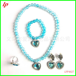 Kid's Jewelry <b>Set</b> Heart Shape Blue <b>Beads</b> Necklace Bracelet Ring Earrings Zinc Alloy Plastic Costume Accessory - Product Image 2