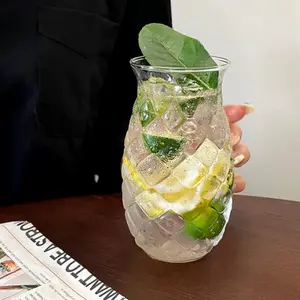 480ml Creative Relief Pineapple Glass Restaurant Juice Cup Cold Drink Cup Sparkling Water Cup