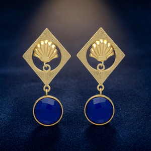 Pendientes de gota dorados con zafiro en forma de hoja, hechos a mano, de latón con gemas, para fiesta - Product Image 2