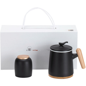 Ceramic <b>Mug</b> With Wooden Handle And Lid 301-400ml <b>Large</b> Capacity Tea Water Cup For Office Use - Product Image 5