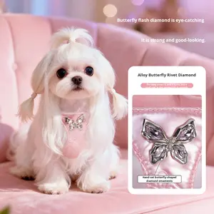 Dây đai ngực cho chó nhỏ thể thao có nơ & đá giả kim loại, thiết kế nơ dễ đi dạo, cỡ XXS - Product Image 3